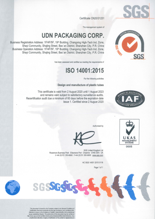 UDN certified ISO14001:2015 in 2020